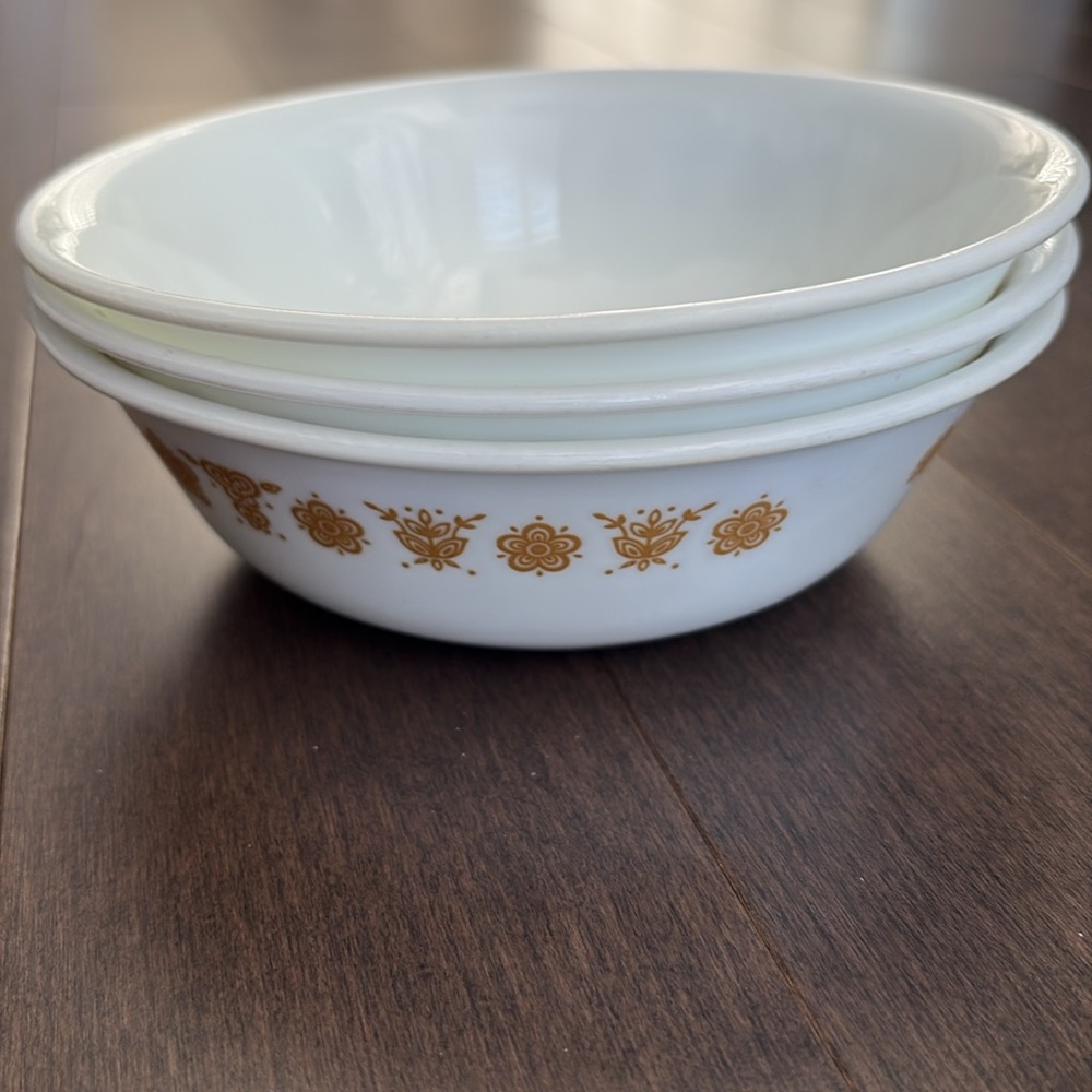 CORELLE Vintage Butterfly Gold Cereal Salad Bowls, Kitchen Antique Dining Retro